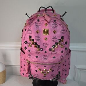 MCM Stark Visetos Pink Studded Backpack